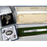 Ladies believed silver Bulova wristwatch, Wedgwood Jasperware & silver brooch & earrings set,