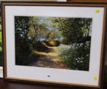 A good framed watercolour of a country path signed PAULINE HARRIES, dated 2002