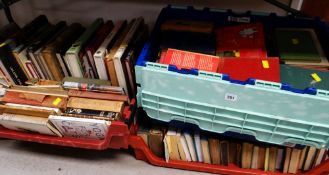 Four crates of mixed books including old hobby books for fishing & art etc