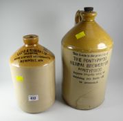 Two turn of the century stoneware spirit bottles, one transfer printed with Lloyd and Yorath Ltd