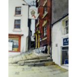 Framed watercolour by DAVID MORRIS of the Black's Head Inn, 30 x 24cms