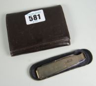 A vintage leather Dunhill wallet / purse together with a silver fold-out Dunhill machine-turned