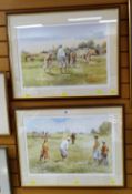 A pair of golfing prints AFTER DOUGLAS WEST entitled 'And Now The 19th Hole & The Long Chip'