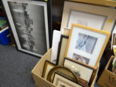 A large parcel of framed pictures & a circular mirror etc