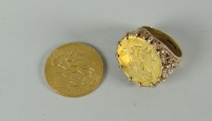 A 1930 gold full sovereign together with a 1914 half sovereign set in a 9ct ring