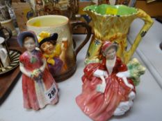 Two Royal Doulton figurines 'Lydia' - HN1908 & 'Diana' - HN1986 together with a Burleigh ware