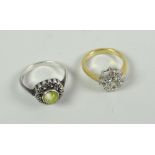 Two ladies dress rings set with semi-precious stones, one marked silver
