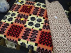 A good multi-coloured geometric patterned Welsh blanket & a smaller woollen geometric patterned