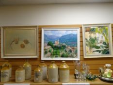 A good oil painting of an Italian mountain village, a framed print of still life & another