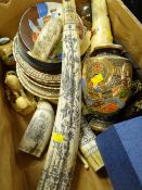 A parcel of reproduction scrimshaw, Oriental pottery etc