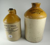 A turn of the century stoneware spirit bottle for Ridgeway Bros of Cardiff & another for Crosswells,