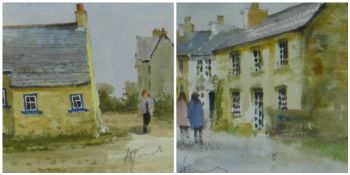 ANDREW DOUGLAS FORBES a pair of watercolours - village scenes, 10 x 10cms