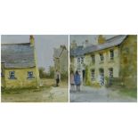 ANDREW DOUGLAS FORBES a pair of watercolours - village scenes, 10 x 10cms