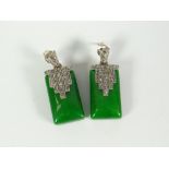 A pair of Art Deco possibly jade & marcasite drop earrings