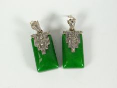 A pair of Art Deco possibly jade & marcasite drop earrings