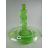 An imposing green-glass figural two-piece table centrepiece