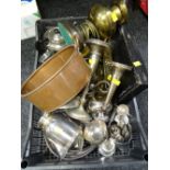 A parcel of EPNS, copper pan etc