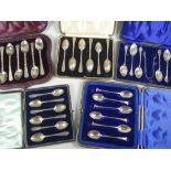 A very nice collection of cased silver teaspoons comprising Walker & Hall cased set of six with