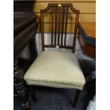 A quality antique inlaid mahogany bedroom chair with cushion seat