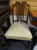 A quality antique inlaid mahogany bedroom chair with cushion seat