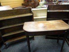 Three various open bookcases & an antique mahogany side table