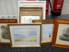 Parcel of framed pictures including pastel of a village & other originals
