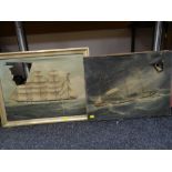 Two nineteenth century oil painting ship portraits of vessels at sea, both entitled with Chinese