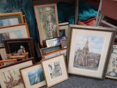 Two boxes of various framed prints & pictures including MARY TRAINOR limited edition print of