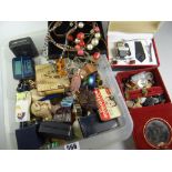 A parcel of small collectables including compact, costume jewellery, vintage tins etc