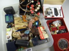 A parcel of small collectables including compact, costume jewellery, vintage tins etc