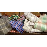 A parcel of various check patterned woollen blankets & crocheted blankets