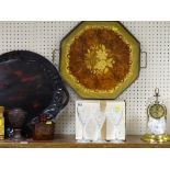 Boxed set of six wine goblets and an inlaid tray