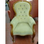 Large button upholstered spoonback chair