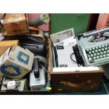 Vintage cased Hanimex Roundette 35mm slide projector, vintage 'Hermes Baby' cased typewriter and box