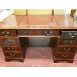 Reproduction twin pedestal desk with triple section tooled leather top