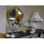 Gilt framed ornate wall mirror and quantity of table lamps