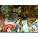 Two boxes of mixed items, ornaments, dolls etc