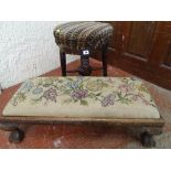 Rise and fall piano stool and a tapestry top long footstool