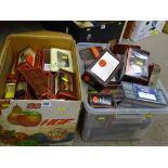 Box and tub containing bubble packed diecast vehicles including Models of Yesteryear and similar