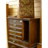 Fall front music cabinet and an upholstered stool