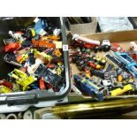 Tub and box of large quantity of diecast model vehicles including Matchbox, Corgi etc