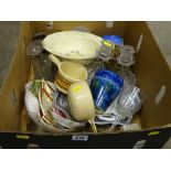 Box of pottery, glassware etc