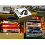 Large parcel in two boxes of model railway engines, carriages etc