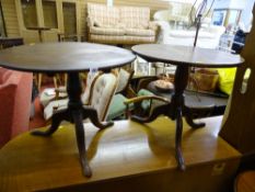 Two circular wine tables with tripod bases (non-matching)