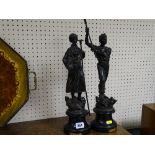 Two French pewter figures of farm workers on stands