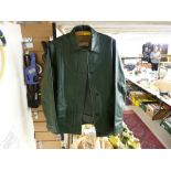 Green leather effect trouser and jacket ensemble