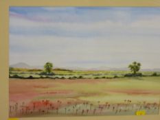 M B watercolour - titled 'Poppies', initialled, 30 x 40 cms