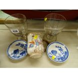 Pair of Victorian glass rummers, Chinese export mug and a pair of Chinese small dishes