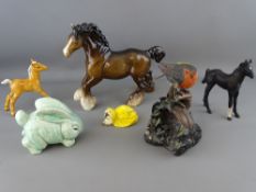 Three Beswick horses (some damage), a Christopher Holt & Co robin, a vintage ceramic bunny etc