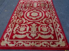 Large red deep pile rug, 185 x 275 cms